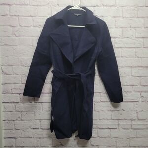 Beartwo Navy Blue Chamois Jacket Size‎ S/M Warm Coat Waist Belt Soft Outerwear
